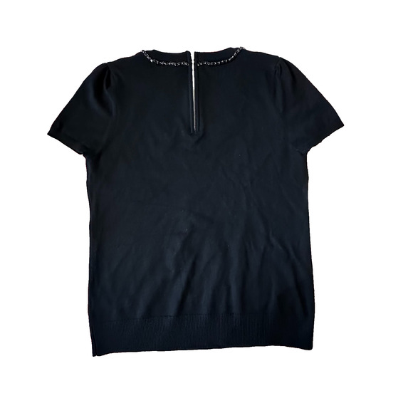 The Limited Women’s Black Beaded Bow Knit Top Size L Short Sleeve Minimalist - Picture 4 of 10